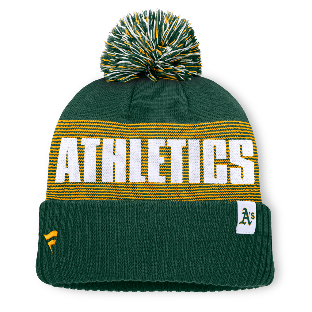 Athletics Fanatics Striate Cuffed Knit Hat with Pom - Green