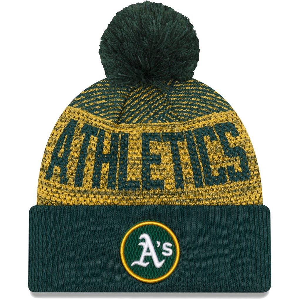 Athletics New Era Authentic Collection Sport Cuffed Knit Hat with Pom - Green