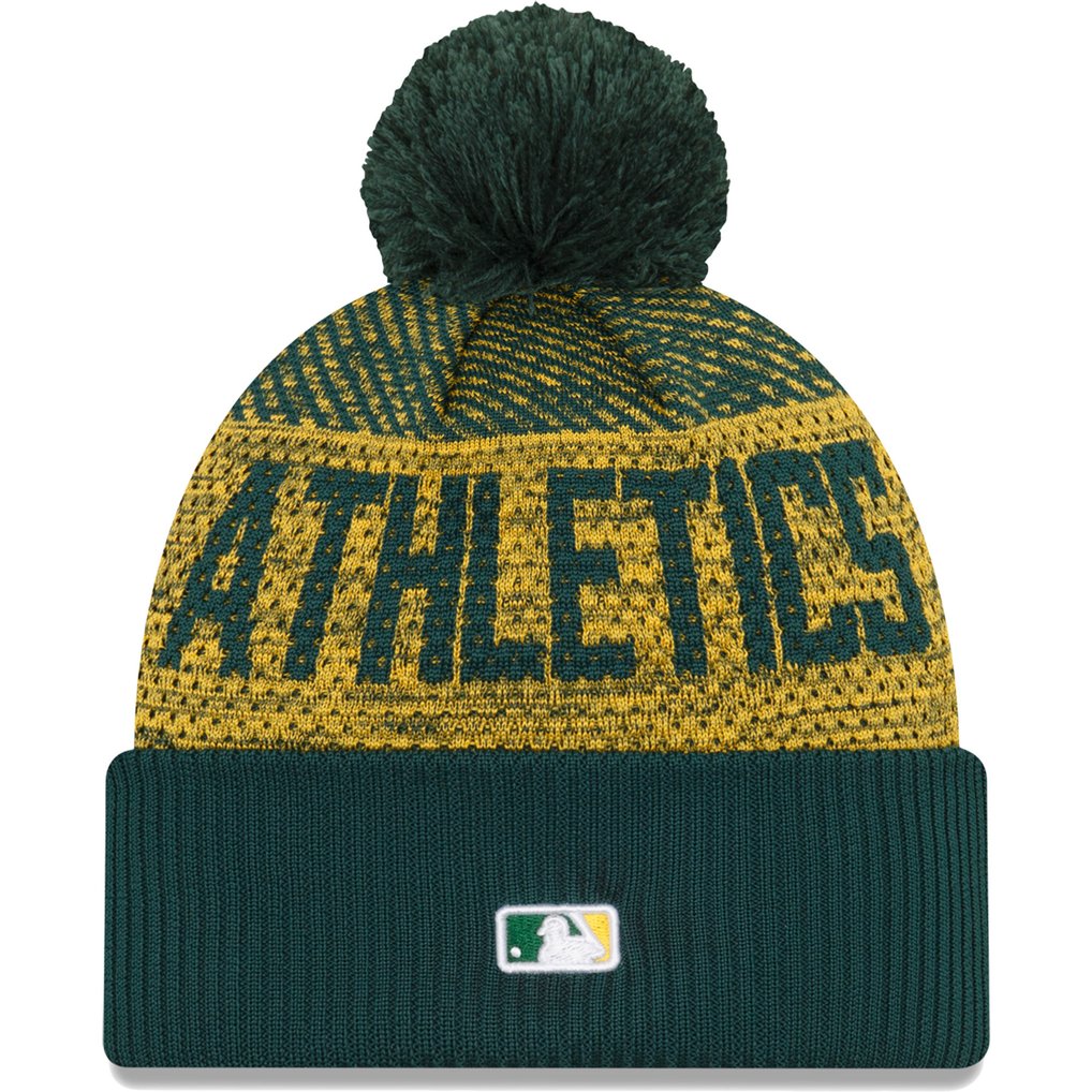 Athletics New Era Authentic Collection Sport Cuffed Knit Hat with Pom - Green