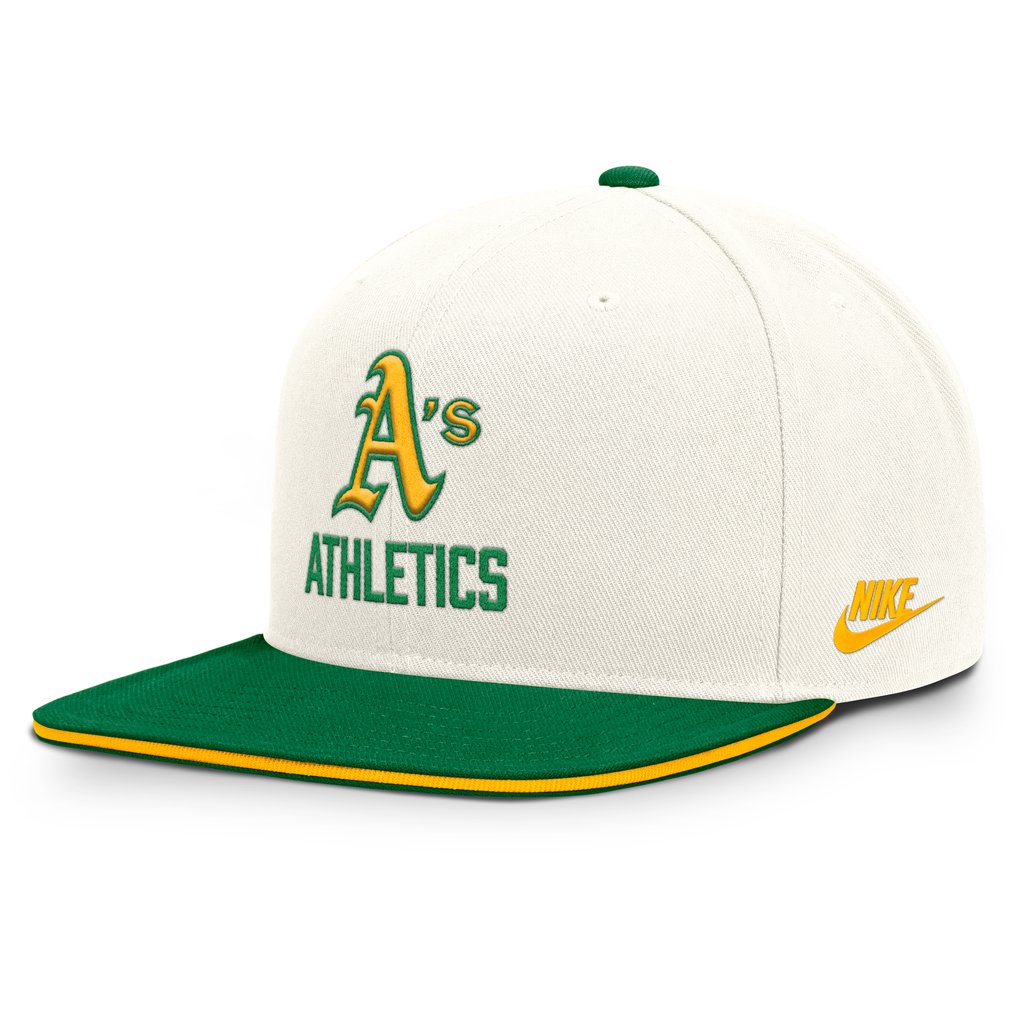 Athletics Nike Cooperstown Pro Dri-FIT Snapback Hat - Cream/Green