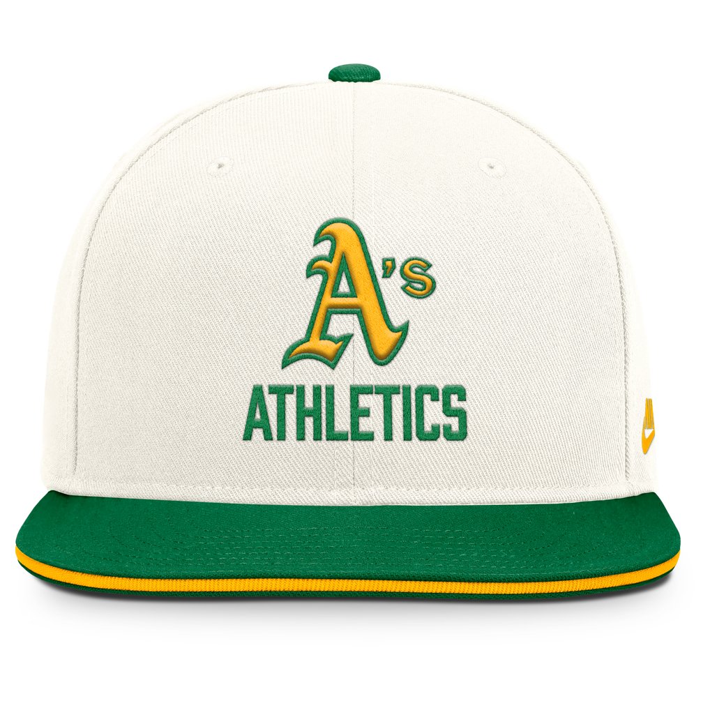 Athletics Nike Cooperstown Pro Dri-FIT Snapback Hat - Cream/Green
