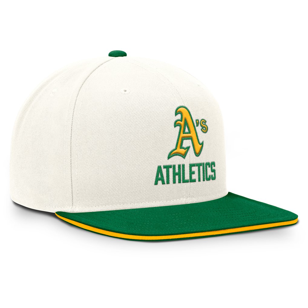 Athletics Nike Cooperstown Pro Dri-FIT Snapback Hat - Cream/Green