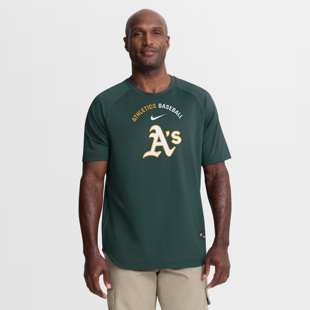Athletics Nike Authentic Collection Batting Practice Pre-Game Raglan Dri-FIT Top - Green