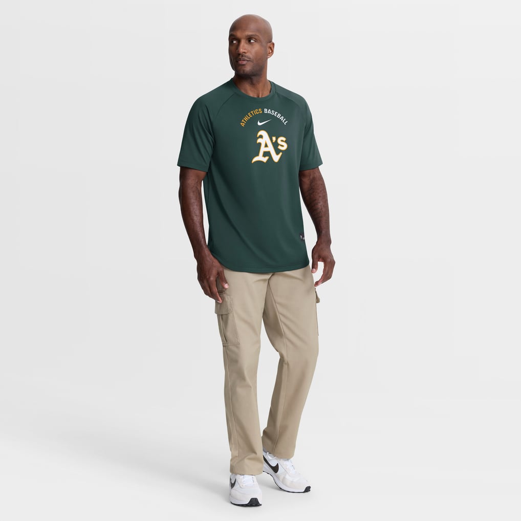 Athletics Nike Authentic Collection Batting Practice Pre-Game Raglan Dri-FIT Top - Green