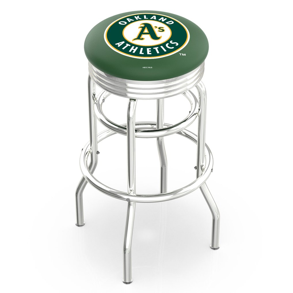 Oakland Athletics 30" Double Ring Chrome Swivel Counter Stool