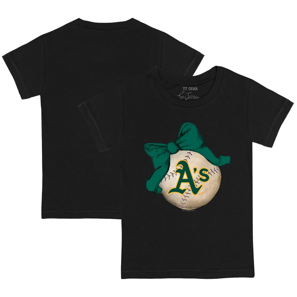 Athletics Tiny Turnip Toddler Baseball Bow T-Shirt - Black