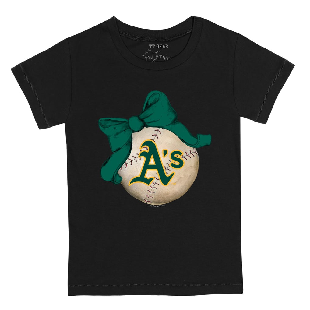 Athletics Tiny Turnip Toddler Baseball Bow T-Shirt - Black