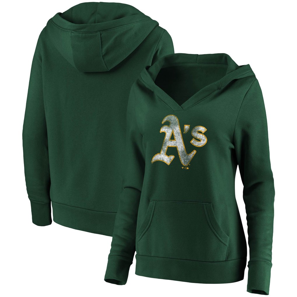 Athletics Fanatics Women's Core Team Crossover V-Neck Pullover Hoodie - Green