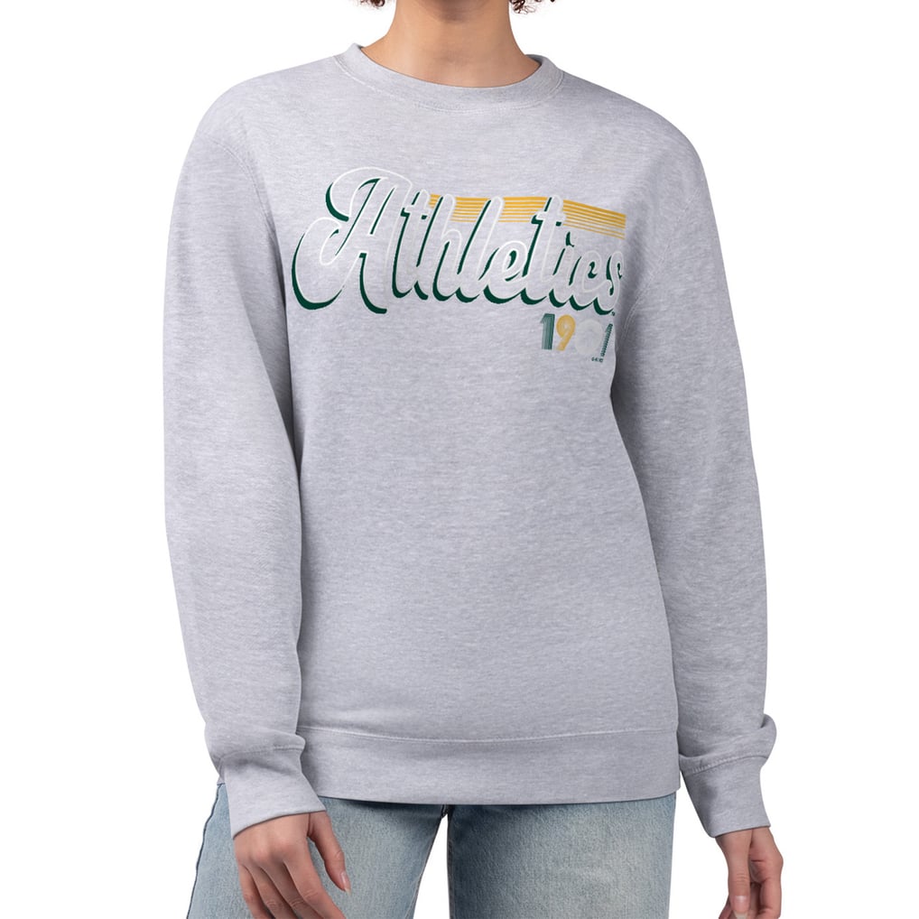 Athletics Starter Women's Groovy Script Team Fleece Pullover Sweatshirt - Gray
