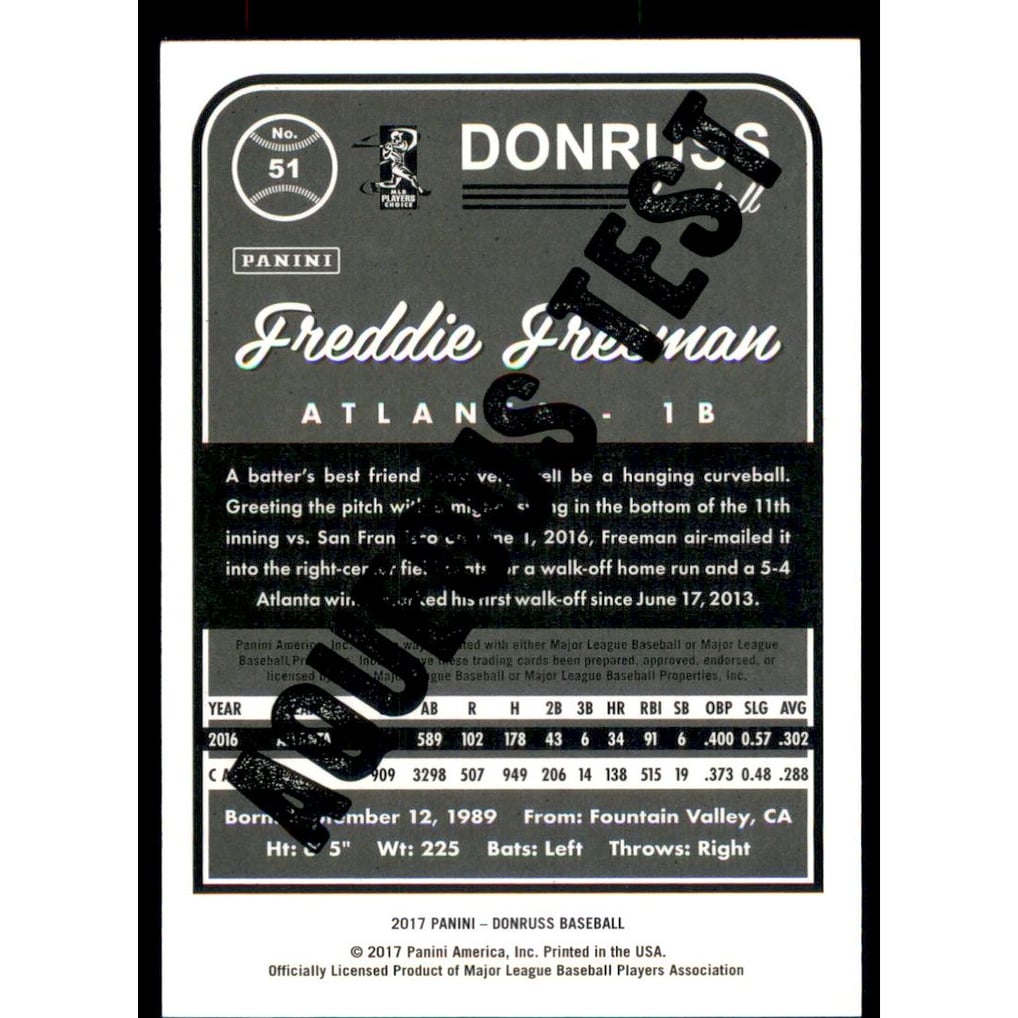 2017 Donruss Aqueous Test Proof #51 Freddie Freeman