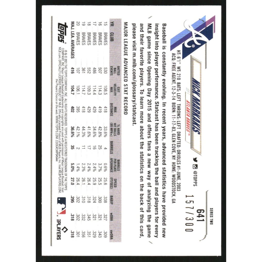 2021 Topps Advanced Stats #641 Nick Markakis