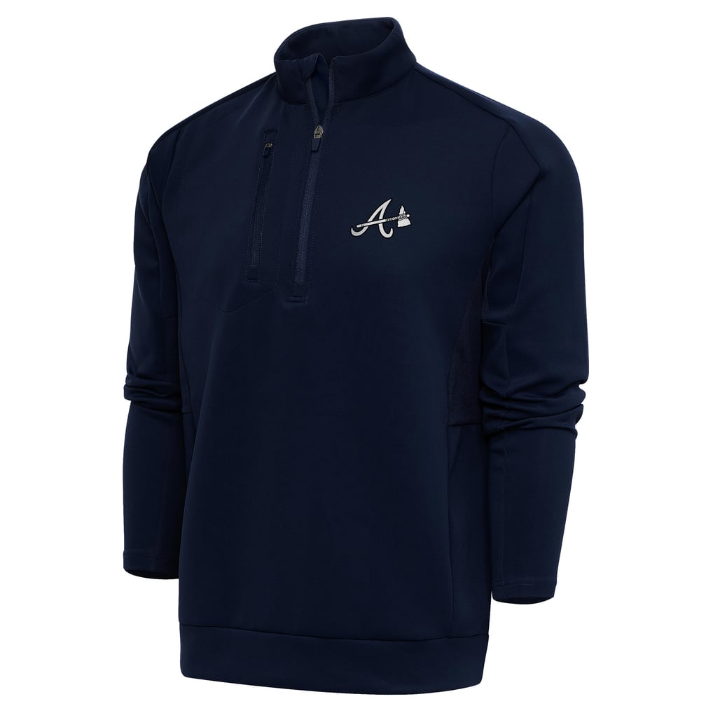 Atlanta Braves Antigua Metallic Generation Quarter-Zip Pullover Top - Navy