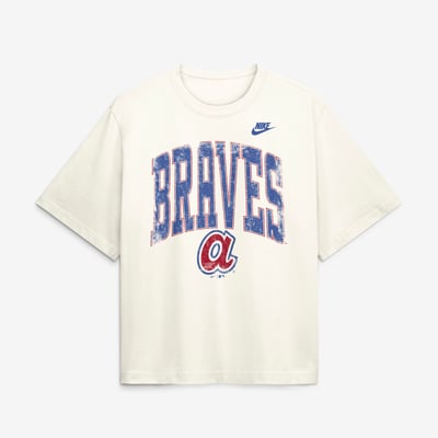  Atlanta Braves Nike Women's Arched Distressed Boxy T-Shirt - Cream