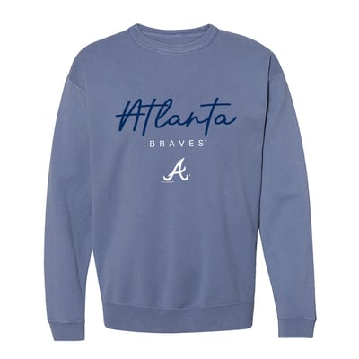  Atlanta Braves Soft as a Grape Women's Pigment Dye Crewneck Sweatshirt - Navy