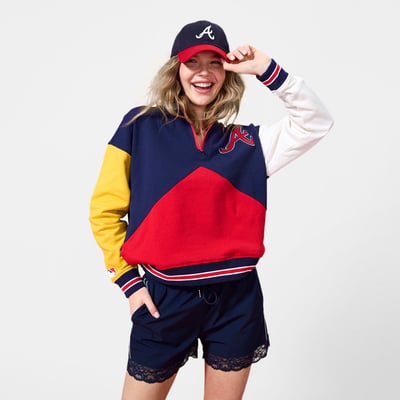 Atlanta Braves Terez Women's Classic Colorblock Quarter-Zip Sweatshirt - Navy