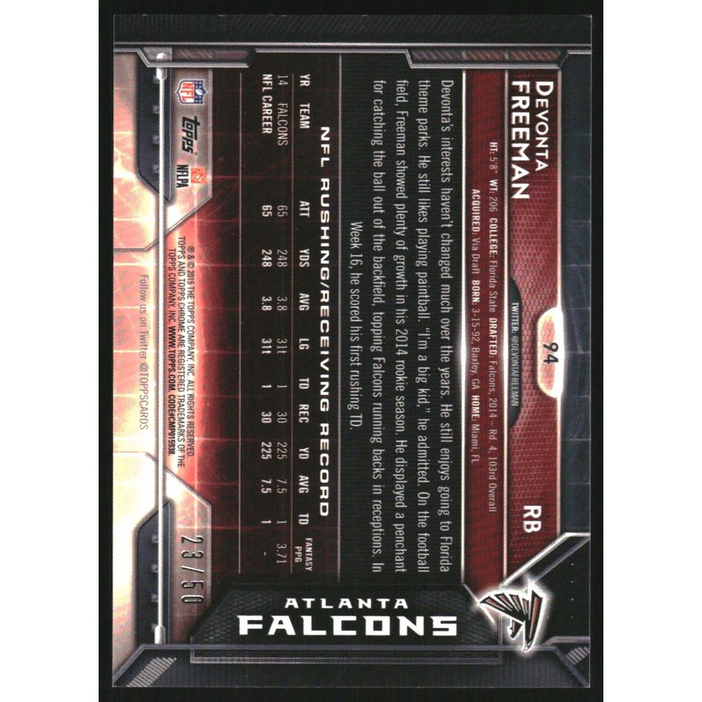 2015 Topps Chrome Gold Refractors #94 Devonta Freeman
