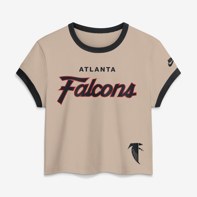 Atlanta Falcons Nike Women's Rewind Ringer Mod Cropped T-Shirt - Cream
