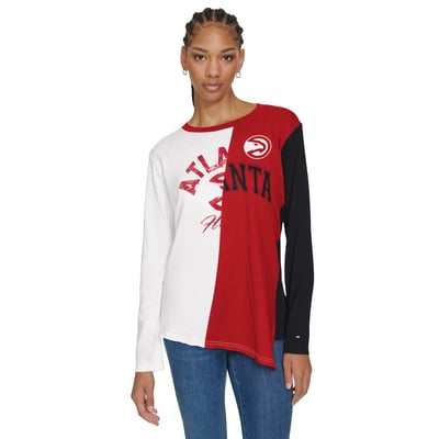 Atlanta Hawks Tommy Jeans Women's Amelia Color Blocked Long Sleeve T-Shirt - White/Red