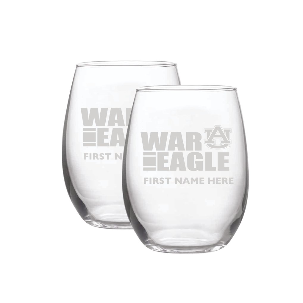 Auburn Tigers Two-Pack 21oz. Personalized Etched Stemless Wine Glass