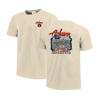 Auburn Tigers Image One Comfort Colors Hand-Drawn Campus Stack T-Shirt - Natural