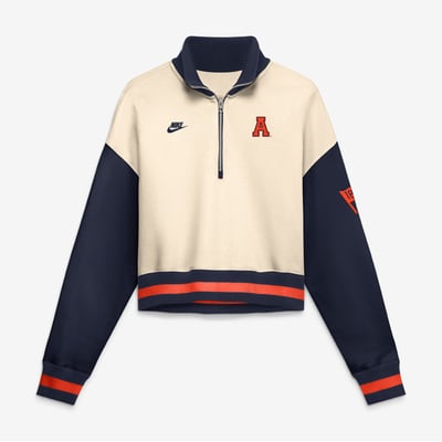 Auburn Tigers Nike Women's Oversized Legacy Color Block Cropped Quarter-Zip Pullover - Natural/Navy