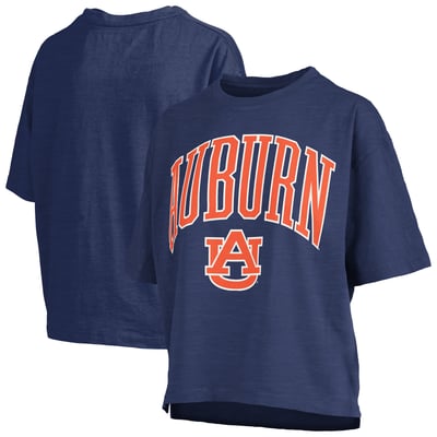 Auburn Tigers Pressbox Women's Nelson Arch Over Logo Waist Length Oversized Slub T-Shirt - Navy