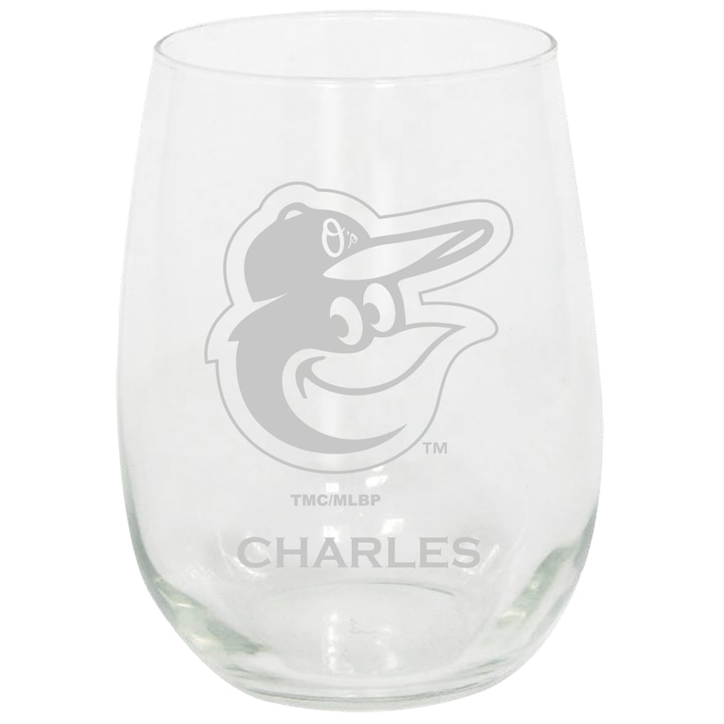 Baltimore Orioles 15oz. Personalized Stemless Etched Glass Tumbler