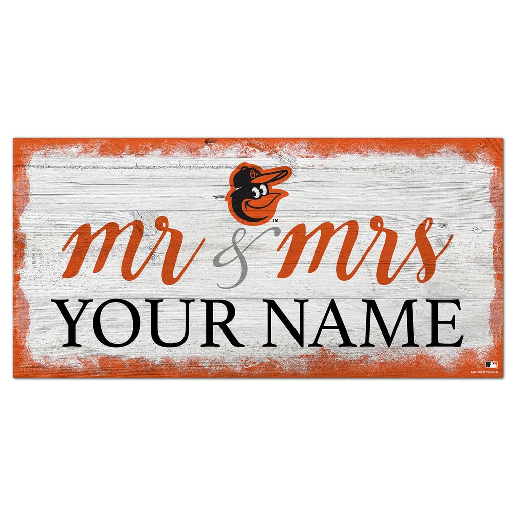 Baltimore Orioles 6" x 12" Personalized Mr. & Mrs. Script Sign