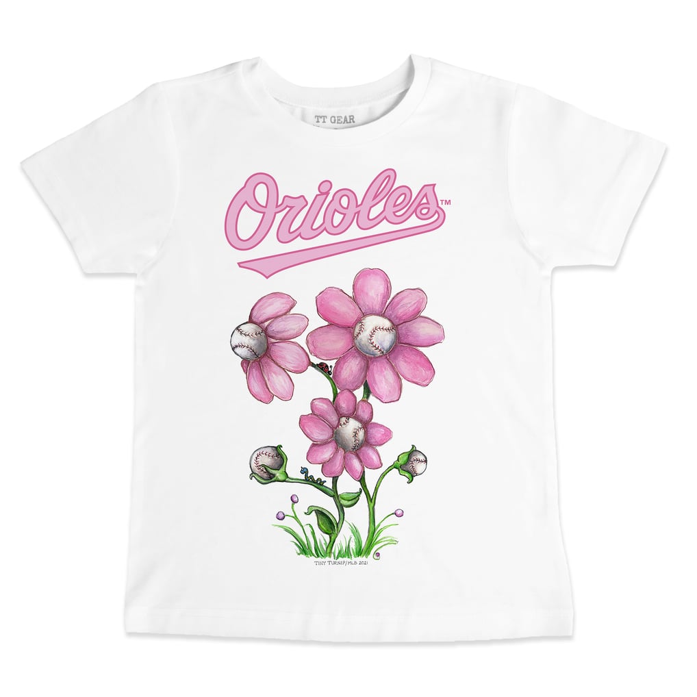 Baltimore Orioles Tiny Turnip Infant Blooming Baseballs T-Shirt - White