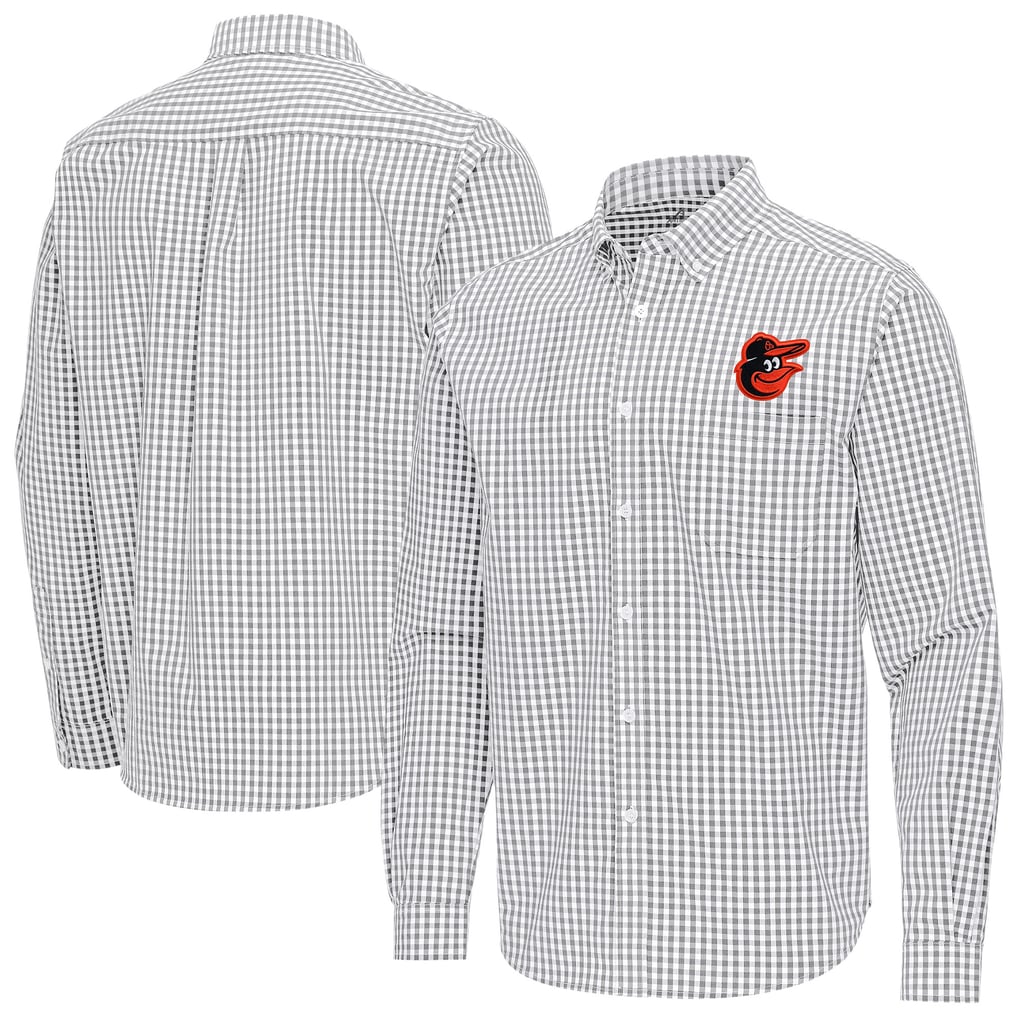 Baltimore Orioles Antigua Ellis Woven Tri-Blend Button-Down Shirt - Gray