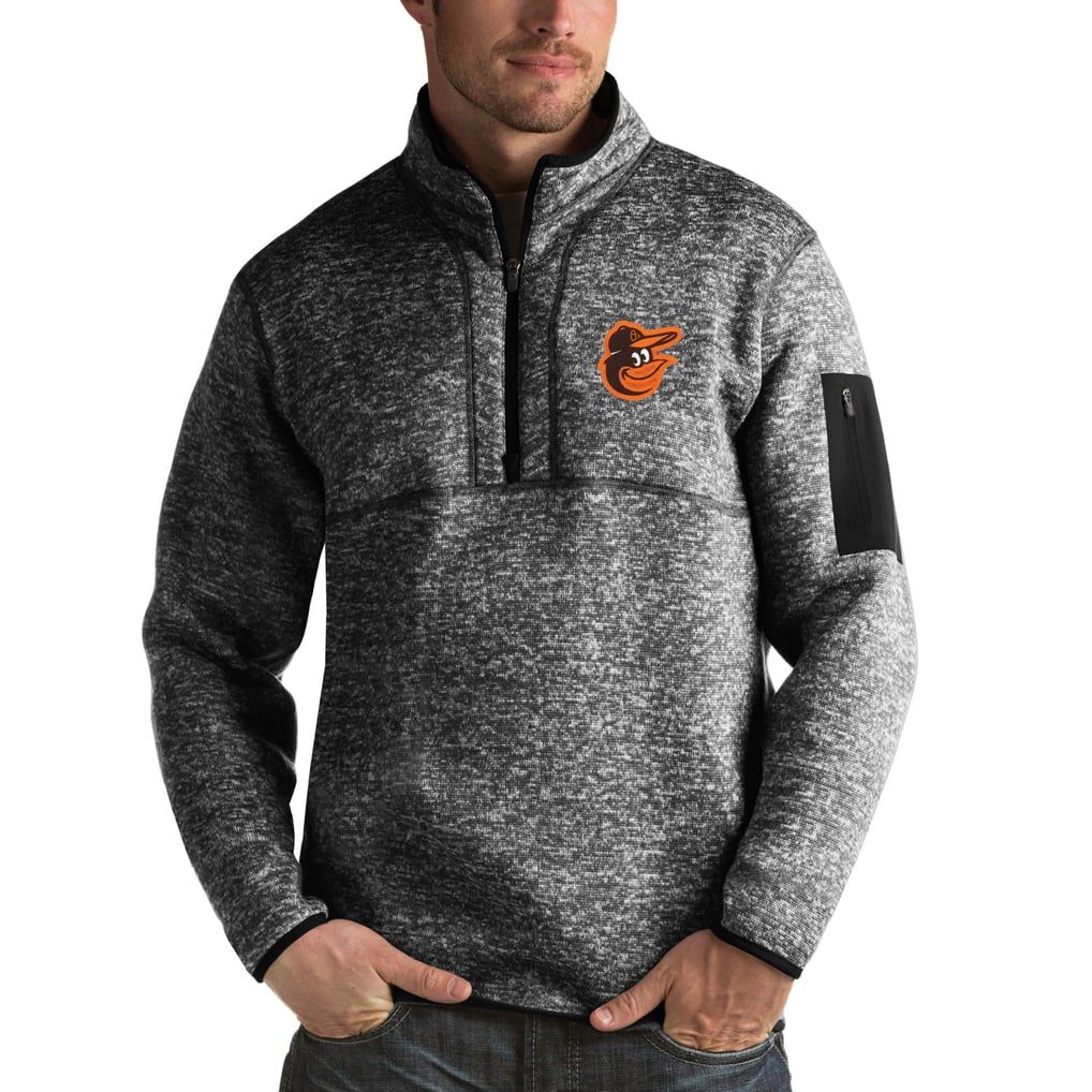Baltimore Orioles Antigua Fortune Half-Zip Sweater - Heathered Black