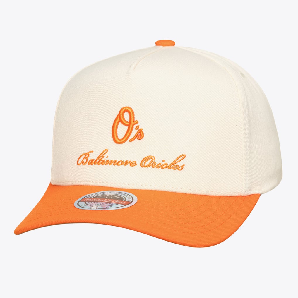  Baltimore Orioles Mitchell & Ness Flawless Stretch-Snapback Hat - Cream/Orange
