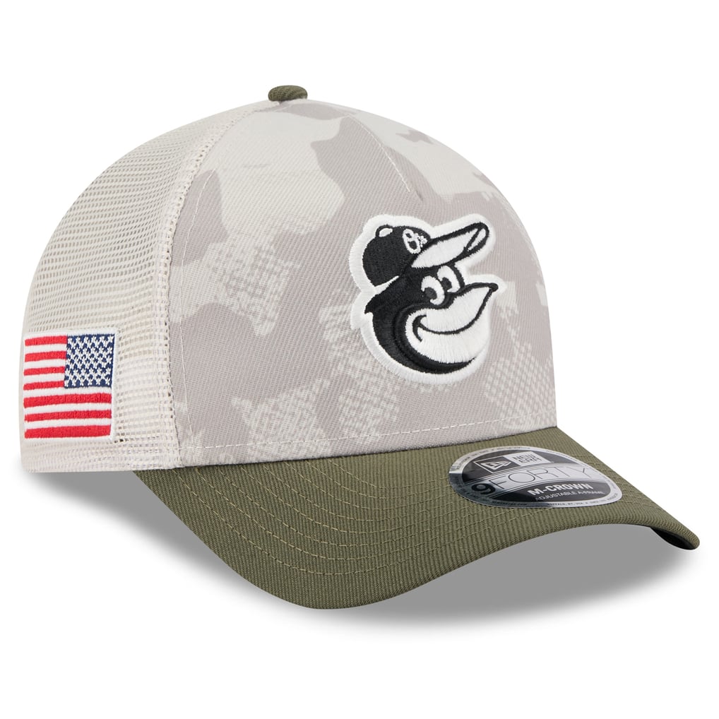 Baltimore Orioles New Era 2025 Armed Forces Day 9FORTY M-Crown A-Frame Adjustable Hat - Light Beige/Olive