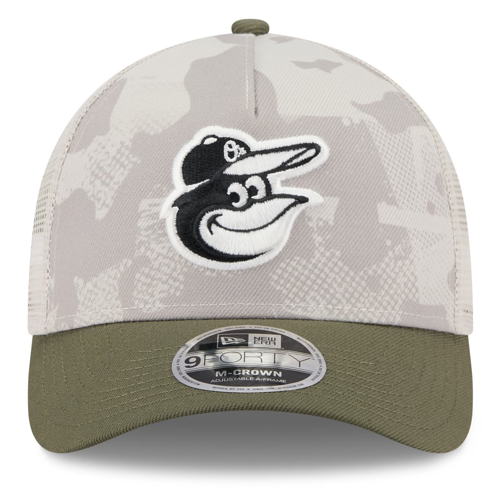 Baltimore Orioles New Era 2025 Armed Forces Day 9FORTY M-Crown A-Frame Adjustable Hat - Light Beige/Olive