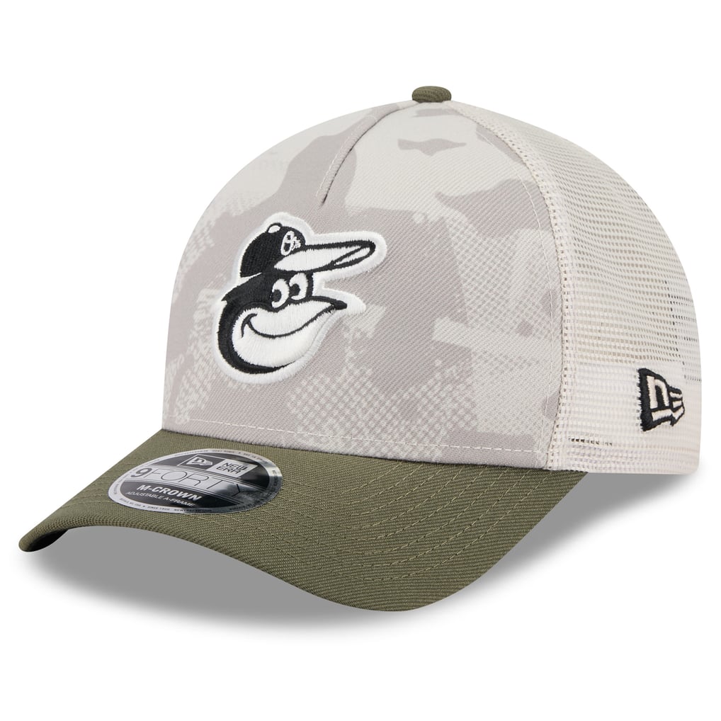 Baltimore Orioles New Era 2025 Armed Forces Day 9FORTY M-Crown A-Frame Adjustable Hat - Light Beige/Olive