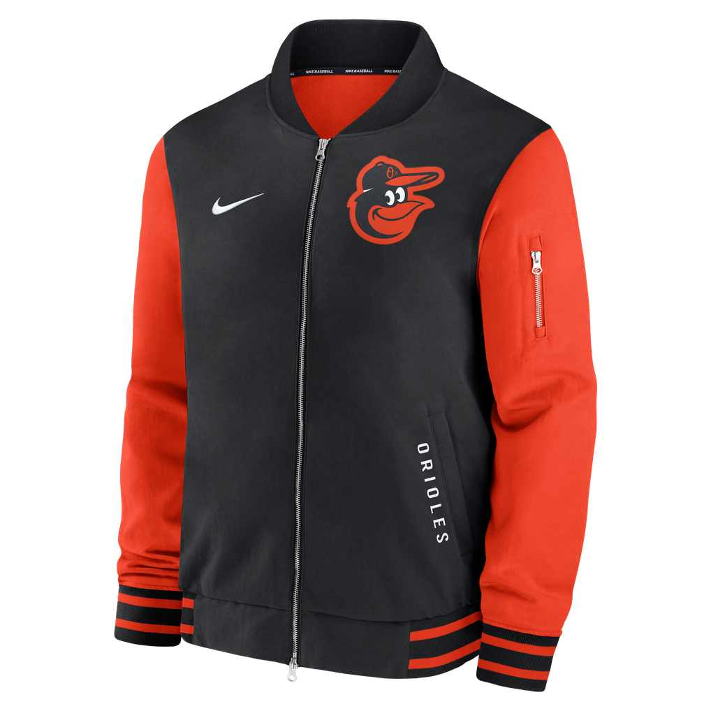 Baltimore Orioles Nike Authentic Collection Dugout Relaxed Full-Zip Bomber Jacket - Black/Orange
