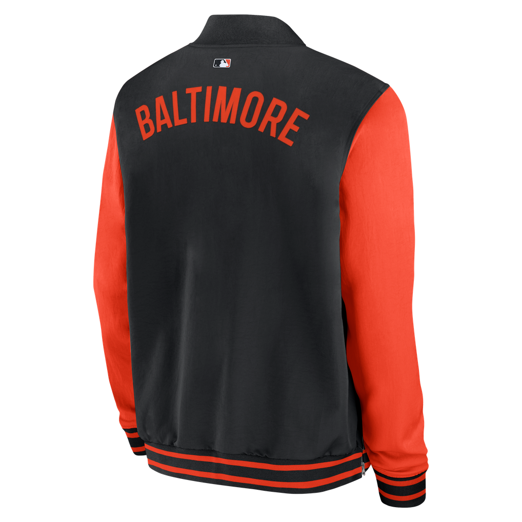 Baltimore Orioles Nike Authentic Collection Dugout Relaxed Full-Zip Bomber Jacket - Black/Orange