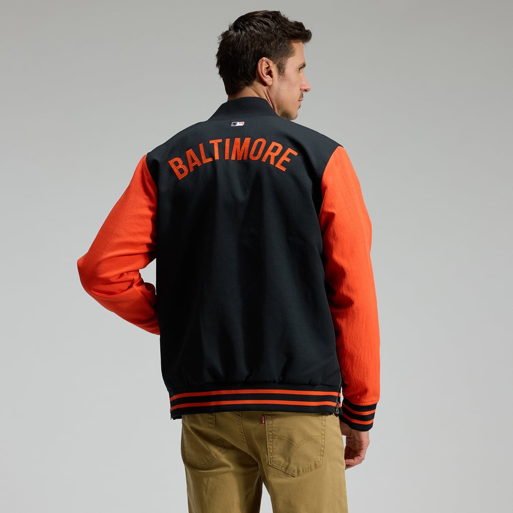 Baltimore Orioles Nike Authentic Collection Dugout Relaxed Full-Zip Bomber Jacket - Black/Orange