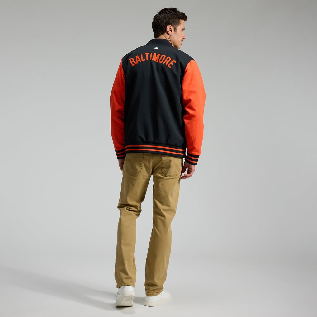 Baltimore Orioles Nike Authentic Collection Dugout Relaxed Full-Zip Bomber Jacket - Black/Orange