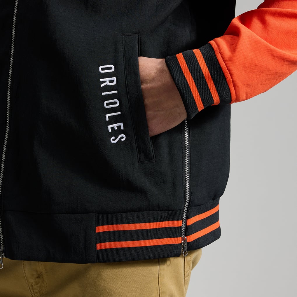 Baltimore Orioles Nike Authentic Collection Dugout Relaxed Full-Zip Bomber Jacket - Black/Orange