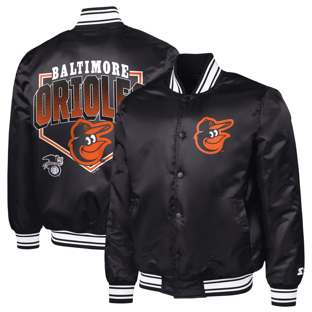  Baltimore Orioles Starter Home Plate Printed Graphic Satin Full-Snap Varsity Jacket - Black