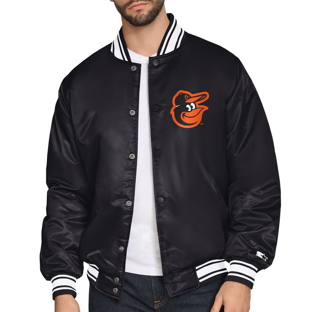  Baltimore Orioles Starter Home Plate Printed Graphic Satin Full-Snap Varsity Jacket - Black