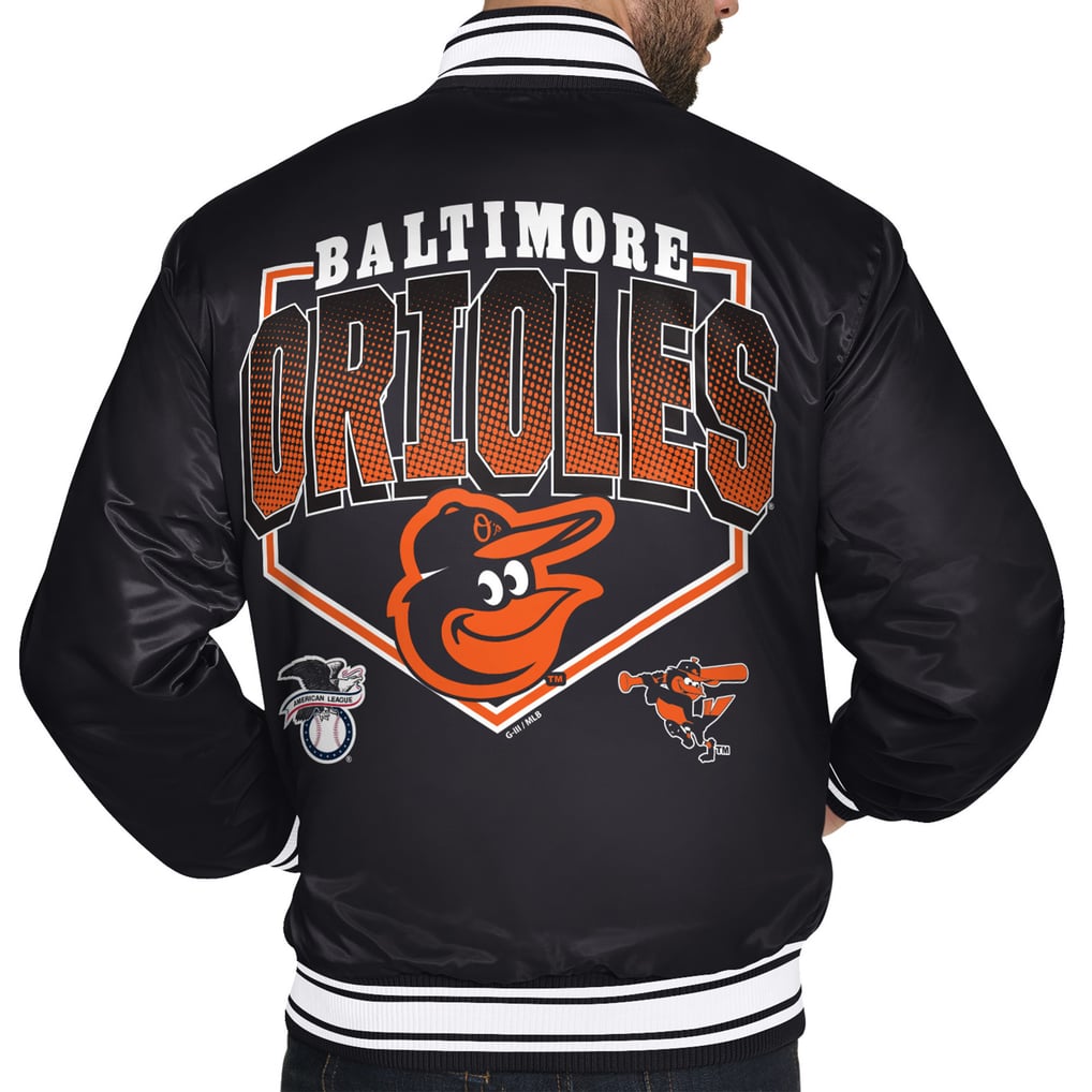 Baltimore Orioles Starter Home Plate Printed Graphic Satin Full-Snap Varsity Jacket - Black