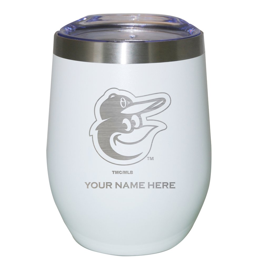 Baltimore Orioles 12oz. Personalized Etched Stemless Tumbler - White