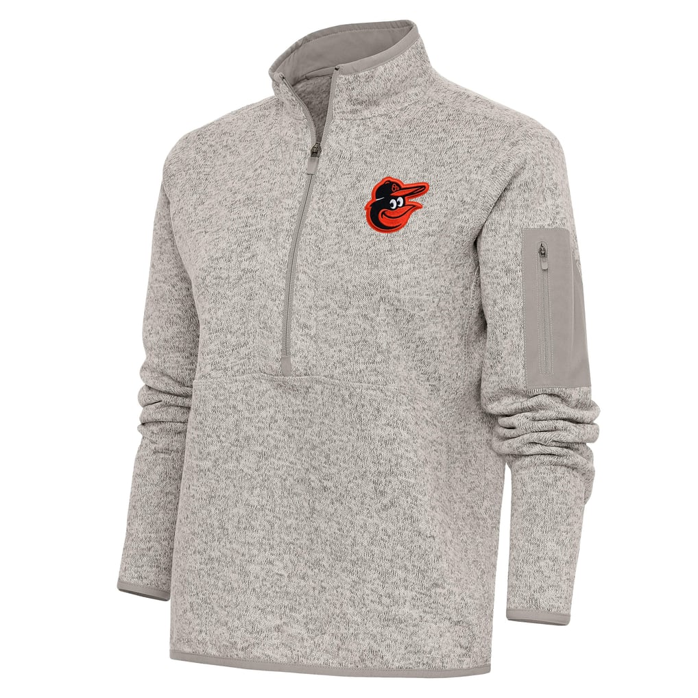 Baltimore Orioles Antigua Women's Logo Fortune Quarter-Zip Pullover Jacket - Oatmeal