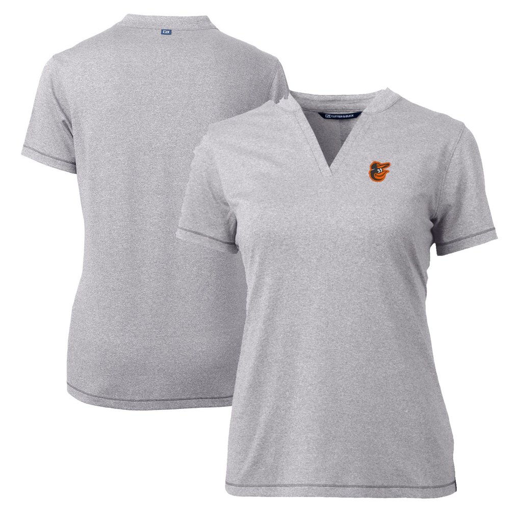 Baltimore Orioles Cutter & Buck Women's DryTec Forge Stretch V-Neck Blade Top - Heather Gray