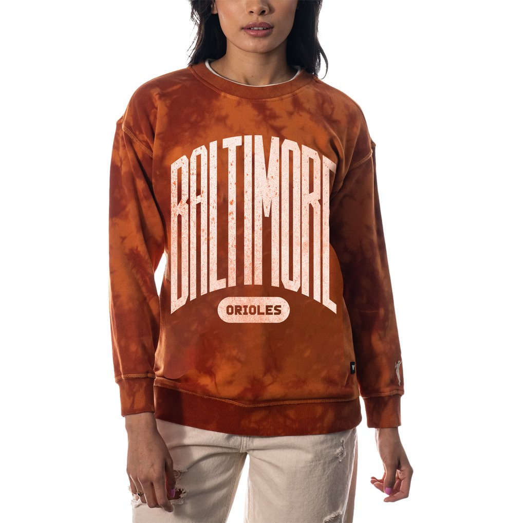 Baltimore Orioles The Wild Collective Women's Overdyed Pullover Sweatshirt - Orange