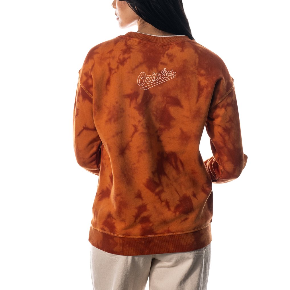 Baltimore Orioles The Wild Collective Women's Overdyed Pullover Sweatshirt - Orange
