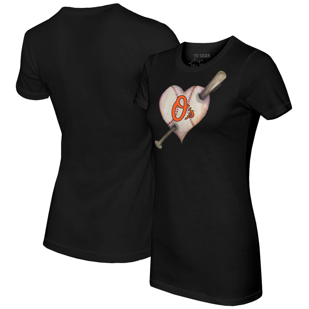 Baltimore Orioles Tiny Turnip Women's Heart Bat T-Shirt - Black