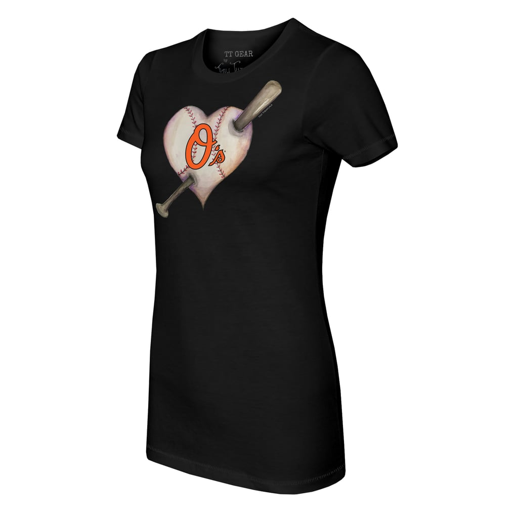 Baltimore Orioles Tiny Turnip Women's Heart Bat T-Shirt - Black
